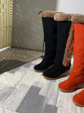Women's Wedge Knee High Snow Boots, Plush Comfy Lace Up Round Toe Shoes, Winter Thermal Shoes Lady T Fashions