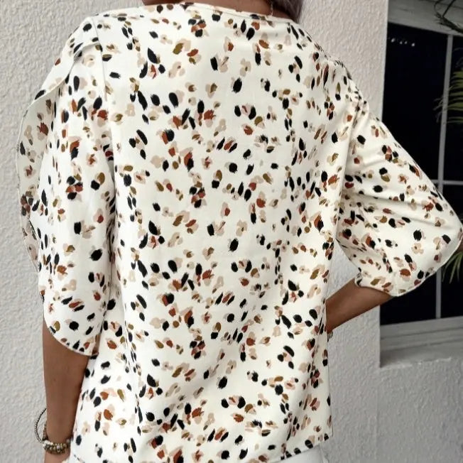 Ladies' Flower Print Asymmetrical Collar Casual Style Short Sleeved Shirt Top Lady T Fashions