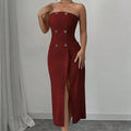 Women's Solid Color Button Sleeveless Slit Slim Fit Dress Lady T Fashions