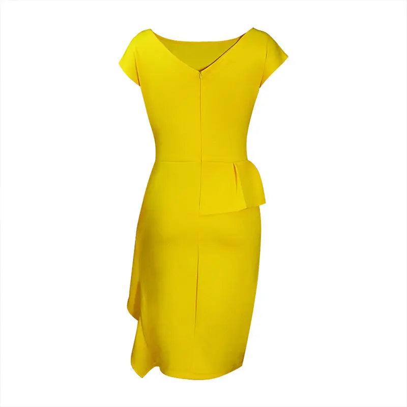 Women's Elegant Ruffle Sleeveless Bodycon Formal Party Cocktail Pencil Midi Dress Lady T Fashions