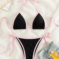 Contrast Trim Tie Side 2 Piece Bikini Swimsuit, Triangle Halter Tie Back Neck Stretchy Beachwear, Cute & Sexy, Women's Swimwear & Clothing Lady T Fashions