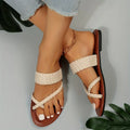 Women's Flat Slide Sandals, Toe Loop Braided Band Slip On Shoes, Casual Beach Slides Lady T Fashions