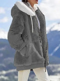 Fall And Winter Loose Plush Long Sleeves With Zippered Pockets And Hooded Warm Jacket Lady T Fashions