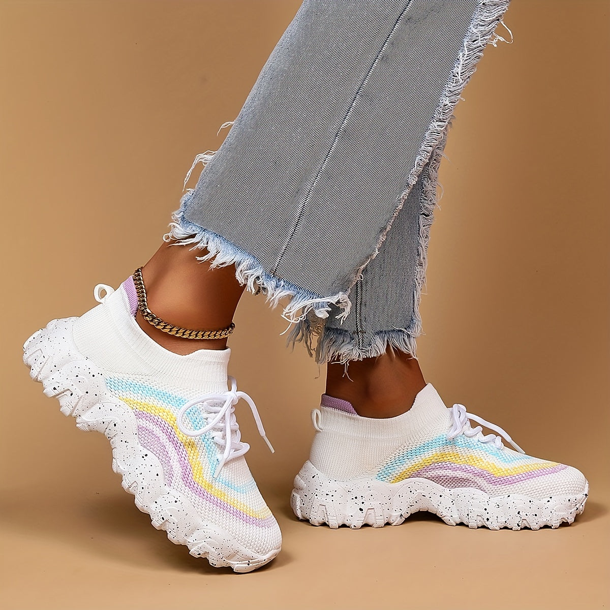 Women's Flying Woven Walking Shoes, Fashion Lace Up Outdoor Casual Sneakers, Breathable Weaving Sneakers Lady T Fashions