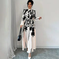 Women's Floral Print Long Sleeve Maxi Dress - Stand Collar A-Line Dress With Waist Detail, Lantern Sleeves & Ruffle Hem For Spring&Fall Lady T Fashions