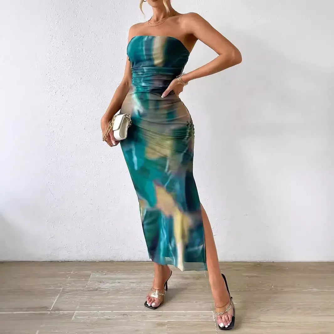 Side Slit Tie-dye Backless Sexy Sheath Dress Lady T Fashions