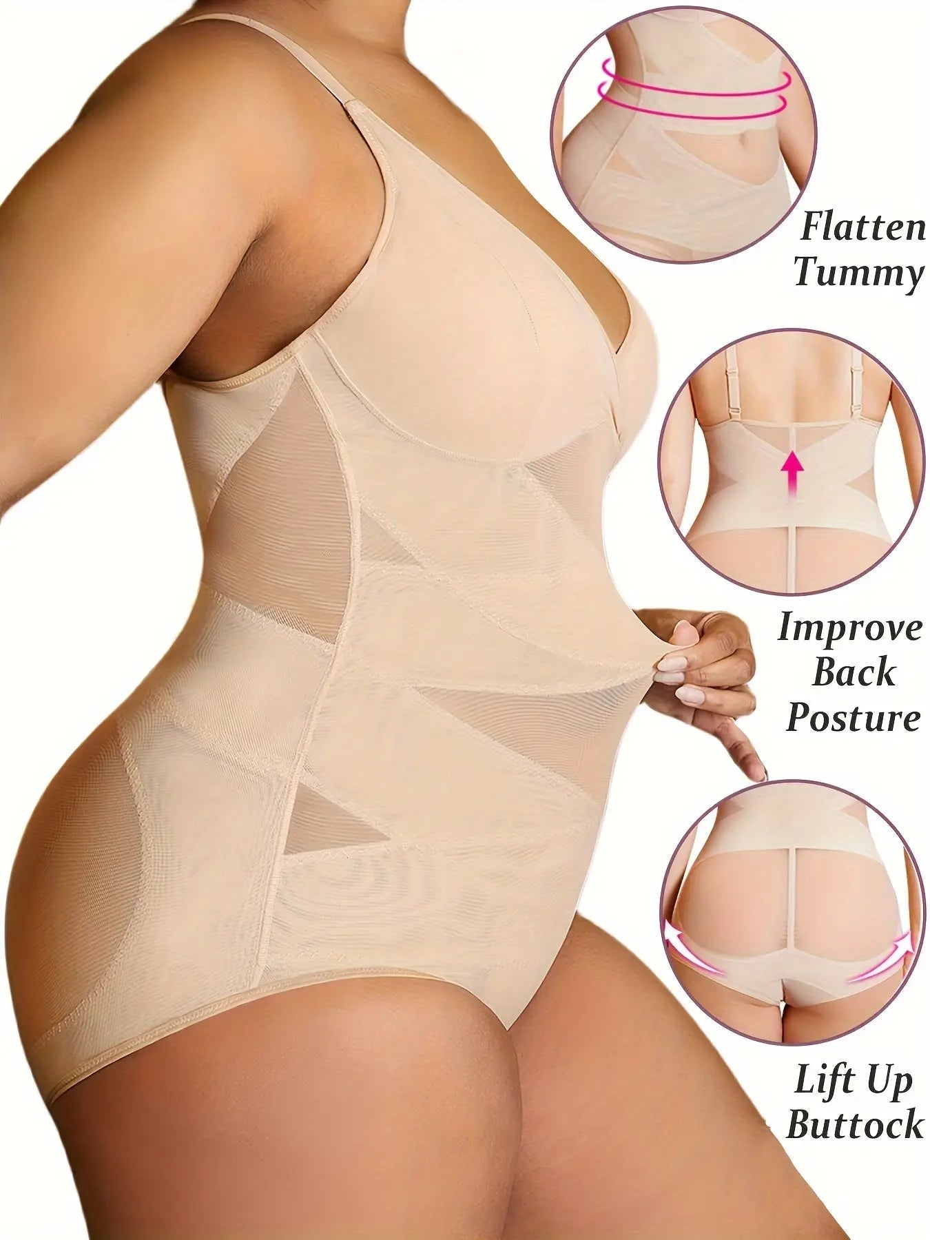 Women's Curve Bodysuit Shapewear For Plus Size Women, Tummy Control Butt Enhancing V Neck Waist Trainer Body Shaper Lady T Fashions