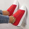 Women's Chunky Canvas Shoes, Non Slip Lace Up Casual Sneakers, Thick Sole Running Sports Shoes Lady T Fashions