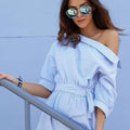 Striped No Elastic Waist Tight Slimming Short Sleeve Dress Lady T Fashions