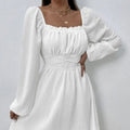 Ladies' Fashion Elegant Solid Color Collar Lace Fold Waist A-list Dress Lady T Fashions