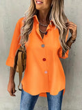Casual Women's Solid Color Buttons Long Sleeve Shirt Top Lady T Fashions