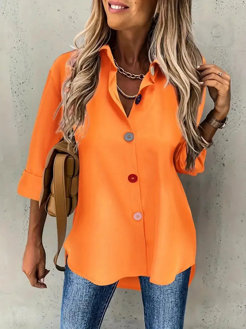 Casual Women's Solid Color Buttons Long Sleeve Shirt Top Lady T Fashions