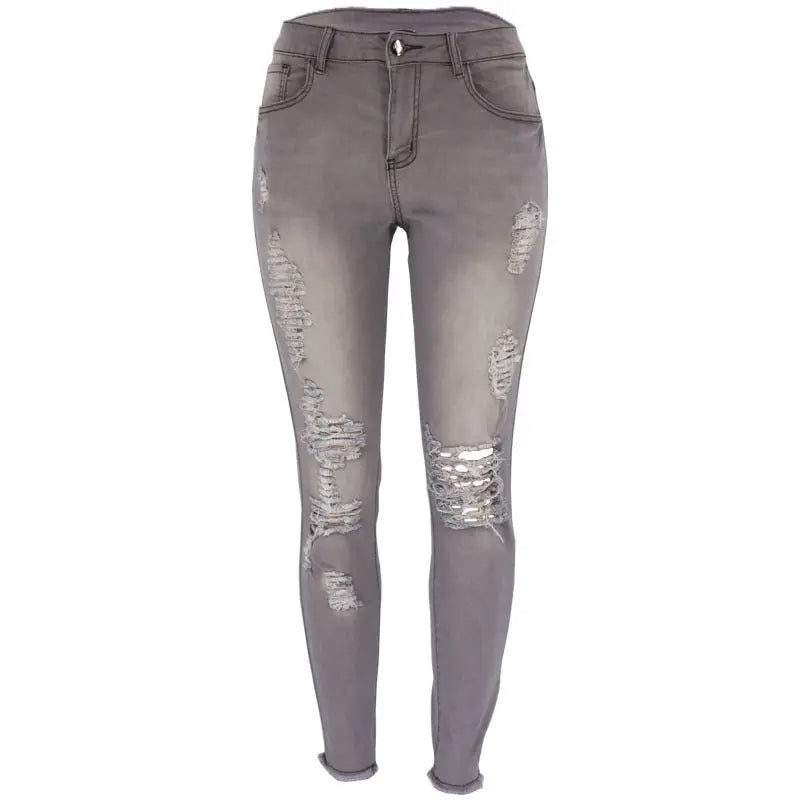 Women's Fashion Elastic Slim Fit Ripped Skinny Jeans Lady T Fashions