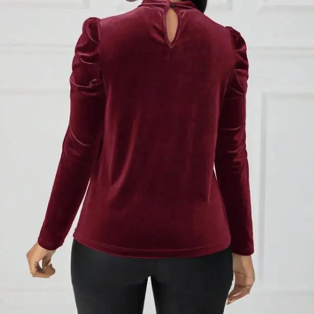 Women's Solid Color Round Neck Bubble Sleeve Slim Fit T-shirt Lady T Fashions