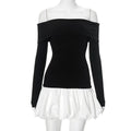 Women's Off-shoulder Long Sleeve Stitching Dress Lady T Fashions