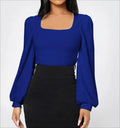 Ladies' Elegant Temperament Versatile Solid Color Long Sleeved Shirt Top Lady T Fashions