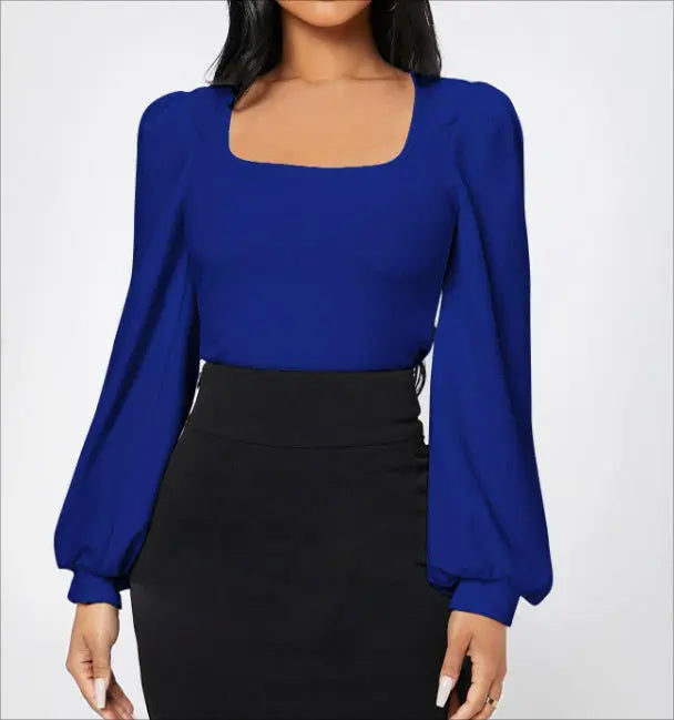 Ladies' Elegant Temperament Versatile Solid Color Long Sleeved Shirt Top Lady T Fashions