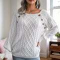 Women's Solid Color Casual Square Neck Button-Detail Knit Top - Textured Ribbed Pattern, Cozy Fall&Winter Sweater Lady T Fashions