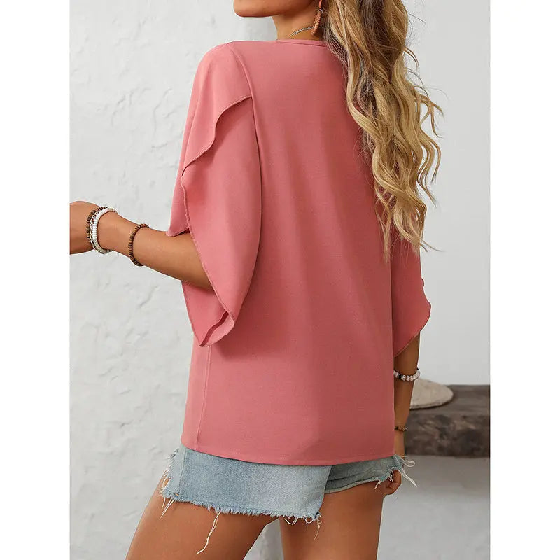 Womens Tops Dressy Casual 3 4 Sleeve Asymmetrical V Neck Work Shirts Blouses Lady T Fashions