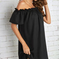 Ladies' Fashion Off Shoulder Ruffle Solid Color Decorative One Shoulder Casual Dress Lady T Fashions