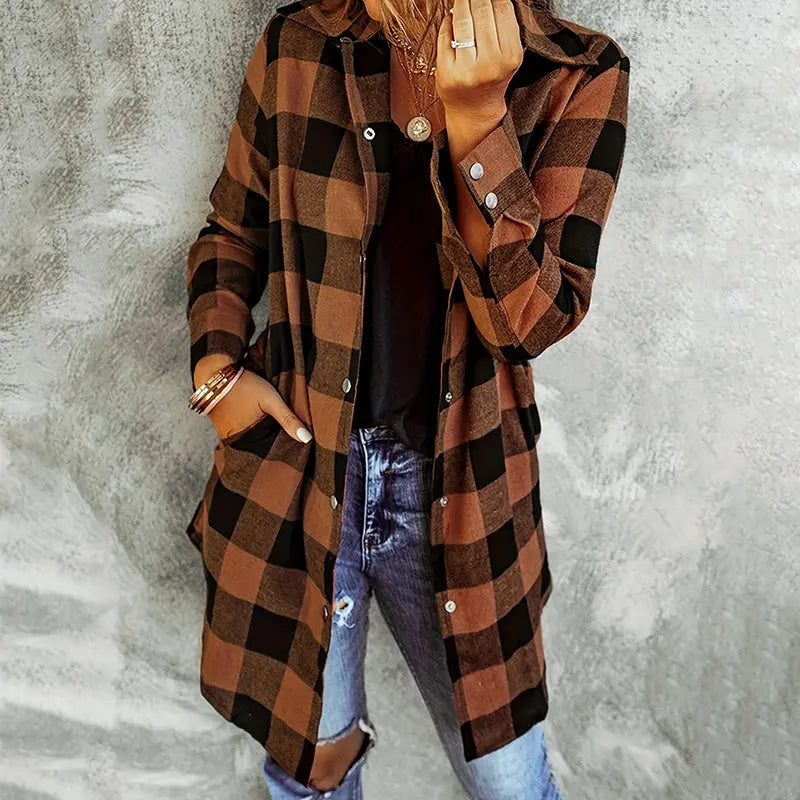 Women's Long Sleeve Plaid Print Button Front Casual Shirt For Spring & Fall Lady T Fashions