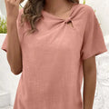 Ladies' Summer New Solid Color Hollow Asymmetrical Collar Fabric Pleated Decorative Details Elegant Style T-shirt Lady T Fashions