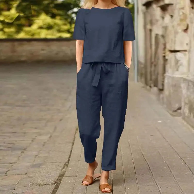 Women's Cotton And Linen Wide-leg Pants Suit Lady T Fashions