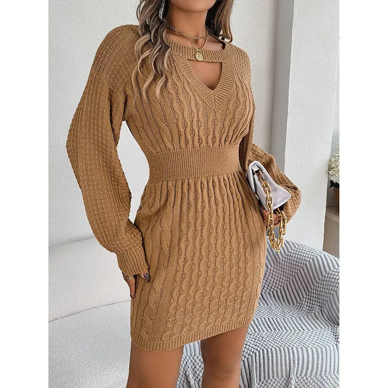 Womens Long Sleeve Sweater Dress Sexy Cut Out Bodycon Mini Fall Dress Trendy Ribbed Ladies Winter Sweater Lady T Fashions