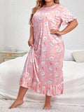 Summer plus size pajamas dress for fat MM plus size women 200 pounds loose casual can be worn outside long short-sleeved skirt nightgown with ruffles Lady T Fashions