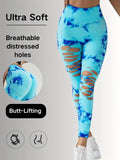 New Style Women's High-Waisted Yoga Leggings With Hollow-Out & Tie-Dye Design Lady T Fashions