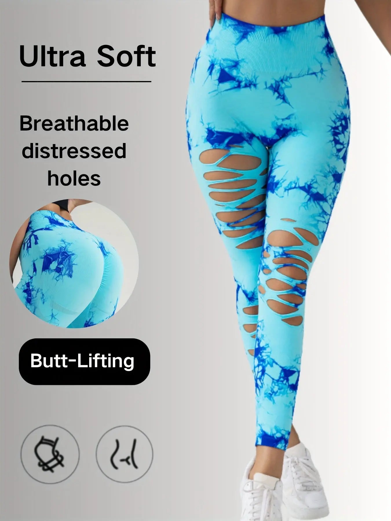 New Style Women's High-Waisted Yoga Leggings With Hollow-Out & Tie-Dye Design Lady T Fashions