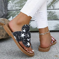 Women's Flag Pattern Slide Sandals, Bowknot Toe Loop Slip On Flat Shoes, Casual Sandals For The 4th Of July Summer Casual Shoes For Independence Day Lady T Fashions