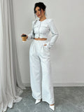 Spring And Autumn Long-sleeve Short-pants Suit, Tweed Short Jacket With Pearl Buttons, Elegant Round Neck Pearl Button Textured Jacket And Long Pants, Suitable For Commuting, Leisure, Dating, And Vaca Lady T Fashions