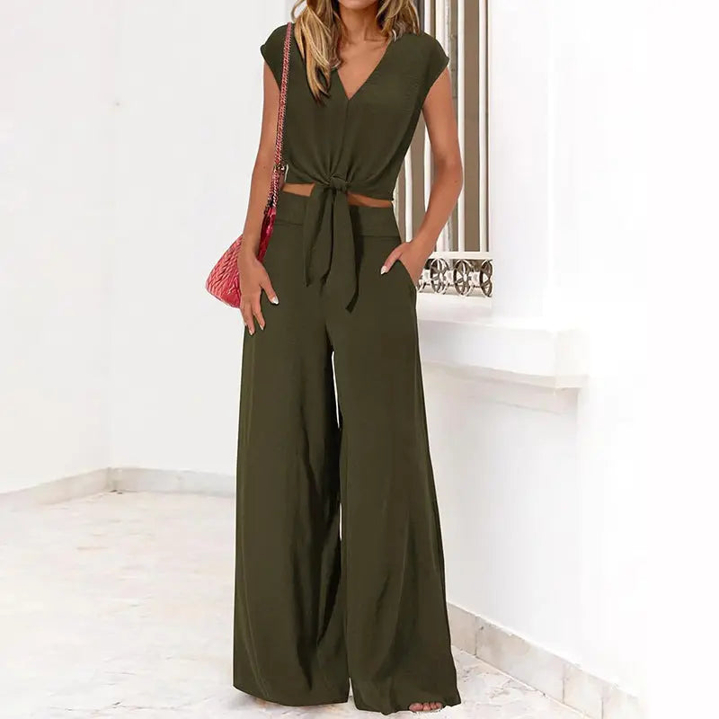 High Waist Slim-fit Wide-legged Pants Suit Lady T Fashions