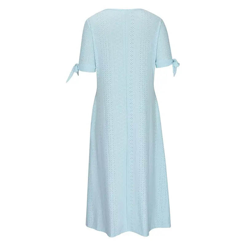 Women's Eyelet V-Neck Maxi Dress Short Sleeve Flowy A-Line Summer Beach Dress Lady T Fashions