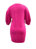 Sparkling Rhinestone Puff Sleeve Midi Dress for Plus Size Women - Casual Spring Summer Outfit Lady T Fashions