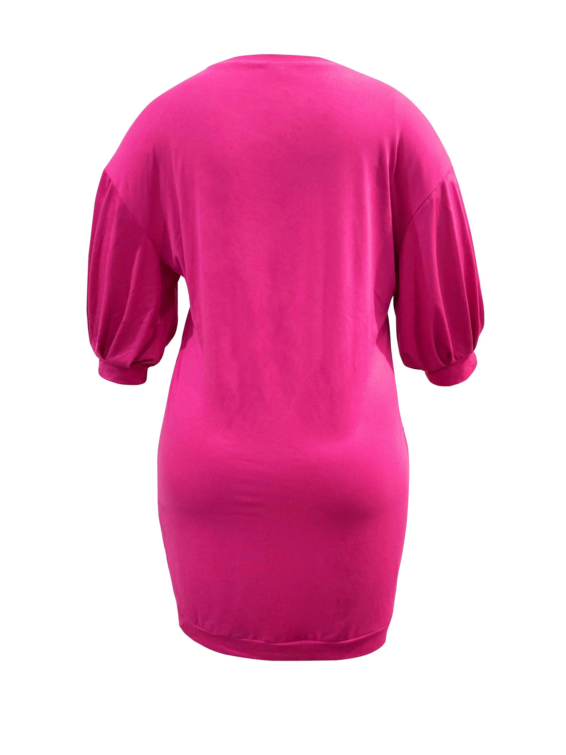 Sparkling Rhinestone Puff Sleeve Midi Dress for Plus Size Women - Casual Spring Summer Outfit Lady T Fashions