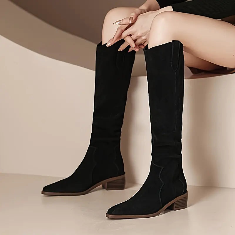 Women's Vintage Western Cowboy Boots - Knee-High Pull-On Boots with Chunky Heels, Western Booties for Women, Country Western Events & Everyday Outfits - Cowboy Accessories, Casual Wear, Lady T Fashions