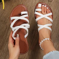 Women's Toe Loop Slide Sandals, Casual Cross Strap Slip On Flats, Lightweight Beach Shoes Lady T Fashions