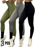 3 Pack Women's Quick Dry High Waist Tummy Control Yoga Pants Workout Leggings With Side Pockets Lady T Fashions