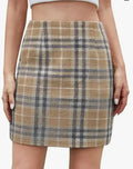 Women's High Waist Plaid Tight Pencil Wool Mini Skirt Lady T Fashions