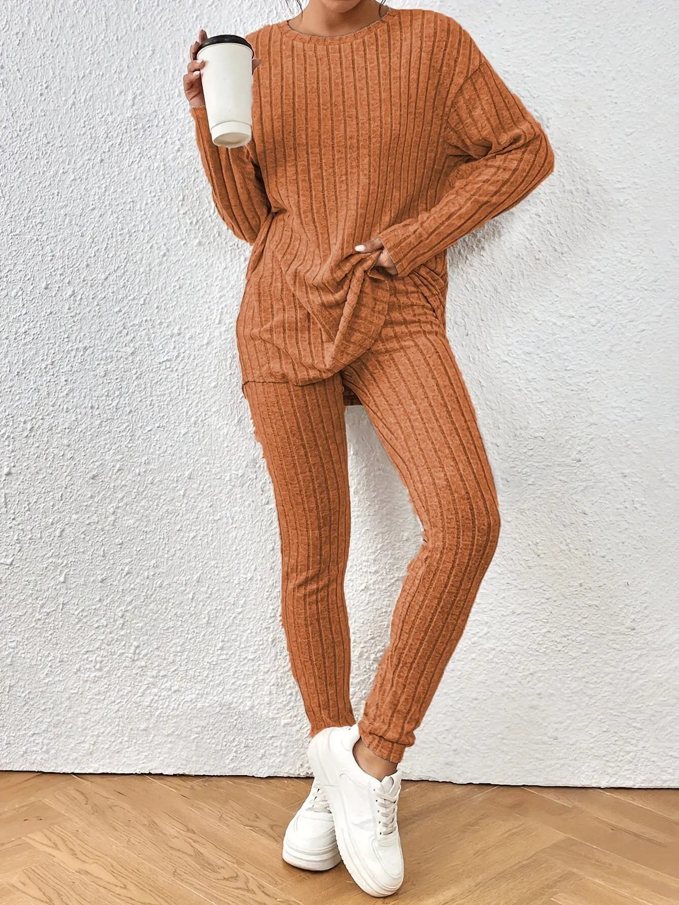 Fashion Casual Long Sleeve Split Irregular Round-neck Shirt Trousers Suit Lady T Fashions