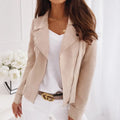 Women's Solid Color Lapel Long Sleeve Zip-Up Jacket With Pockets Casual Spring&Fall Outerwear Lady T Fashions