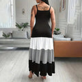 Women's Summer Casual Sleeveless V Neck Color Block Spaghetti Strap Maxi Long Dress Lady T Fashions