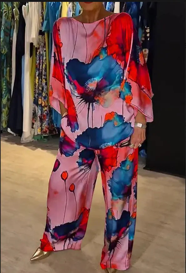 Indian Casual Round Neck Printed Satin Suit Lady T Fashions