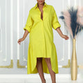 Loose-fitting Long Sleeves Irregular Midi Dress Solid Color Lady T Fashions