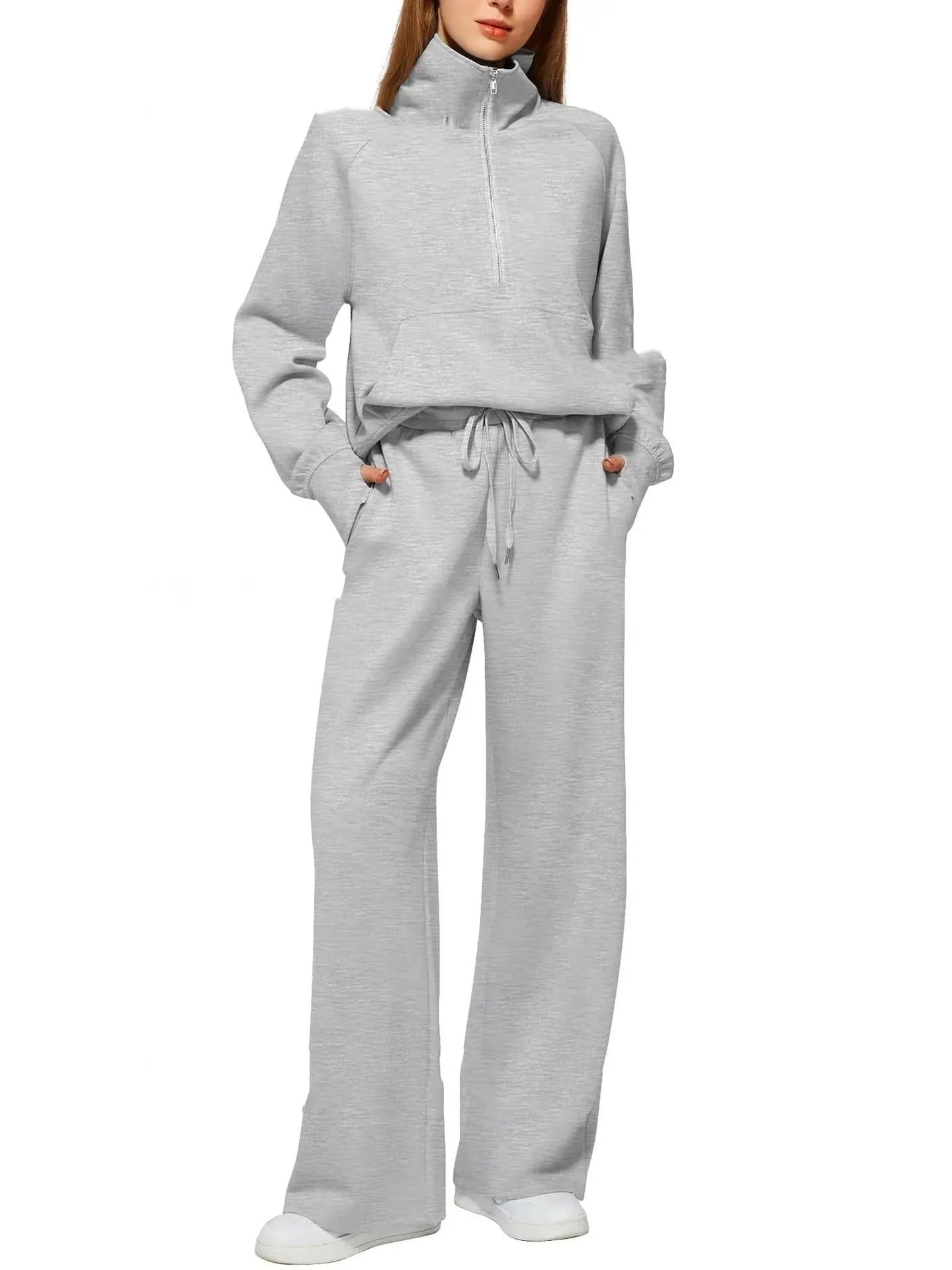 Solid Color Long-sleeved Sweater Trousers Suit Women's Suit Lady T Fashions