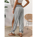 Women's Fashion Striped Long Pants Side-Slit Design Trendy Casual Trousers Lady T Fashions