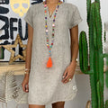 Womens Summer Casual Solid Color V Neck Short Sleeve Dresses Boho Beach Sundresses Lady T Fashions
