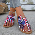 Women's Flag Pattern Slide Sandals, Bowknot Toe Loop Slip On Flat Shoes, Casual Sandals For The 4th Of July Summer Casual Shoes For Independence Day Lady T Fashions